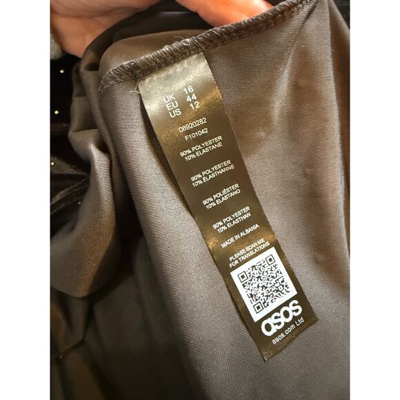 ASOS black velveteen dress gold dot detail women’s XL NWT 12 - Picture 8 of 12